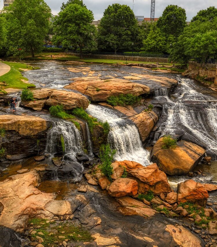 Reedy River Falls in Falls Park, downtown Greenville, South Carolina